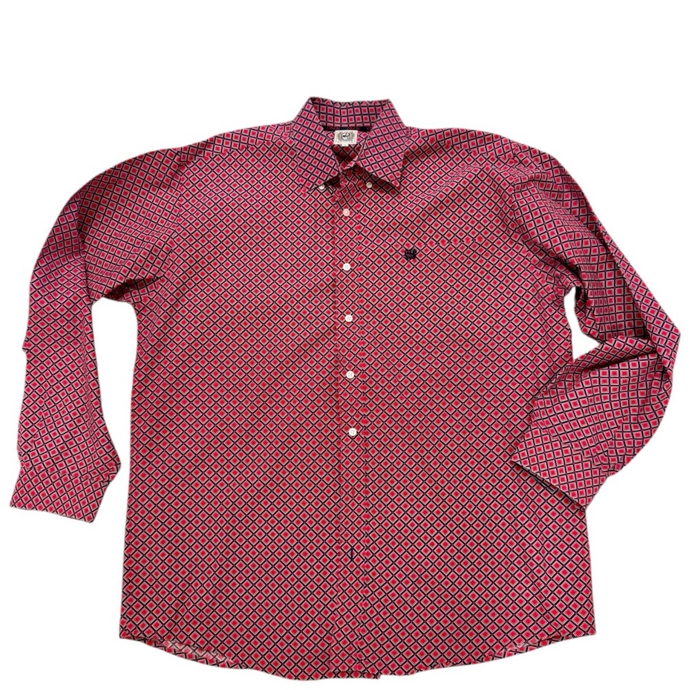 Cinch Western Cowboy Geometric Mens XL Long Sleeve Red Button Down Shirt